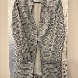 DKNY Blue and Gray Plaid Long Blazer